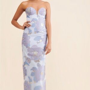 Katie May Strapless Floral Dress in Lavender and Gold